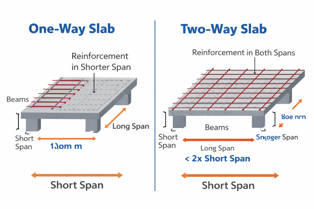 Difference between one way slab and two way slab with diagram