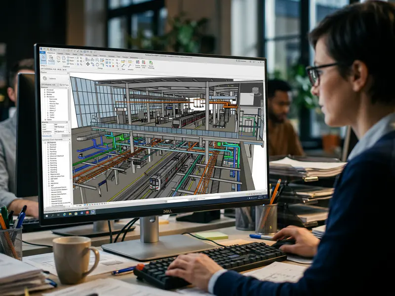 BIM specialist working on 3D building information model