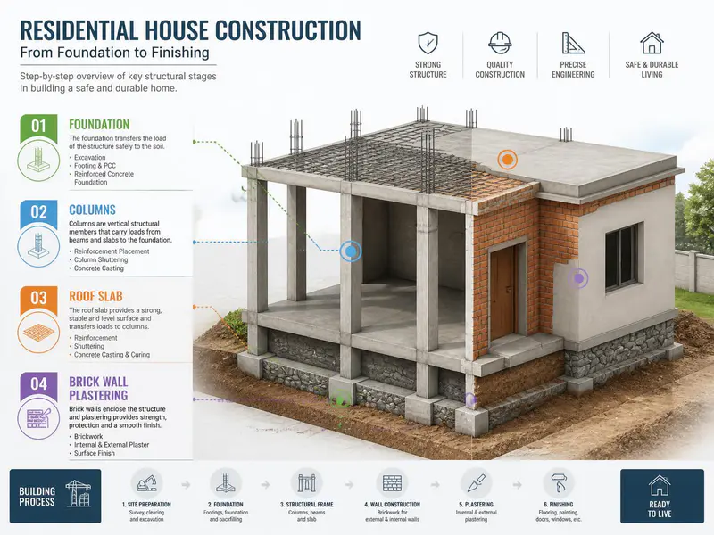 Cement consumption for house construction stages