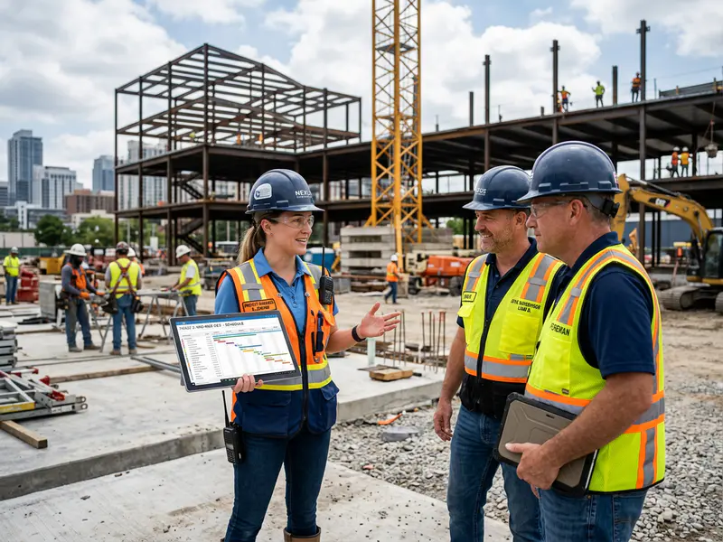 Construction project manager supervising site schedule