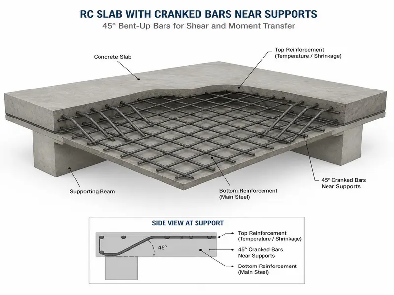 Cranked bars reinforcement in two way slab