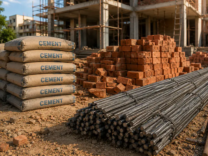 House construction materials cement steel and bricks India