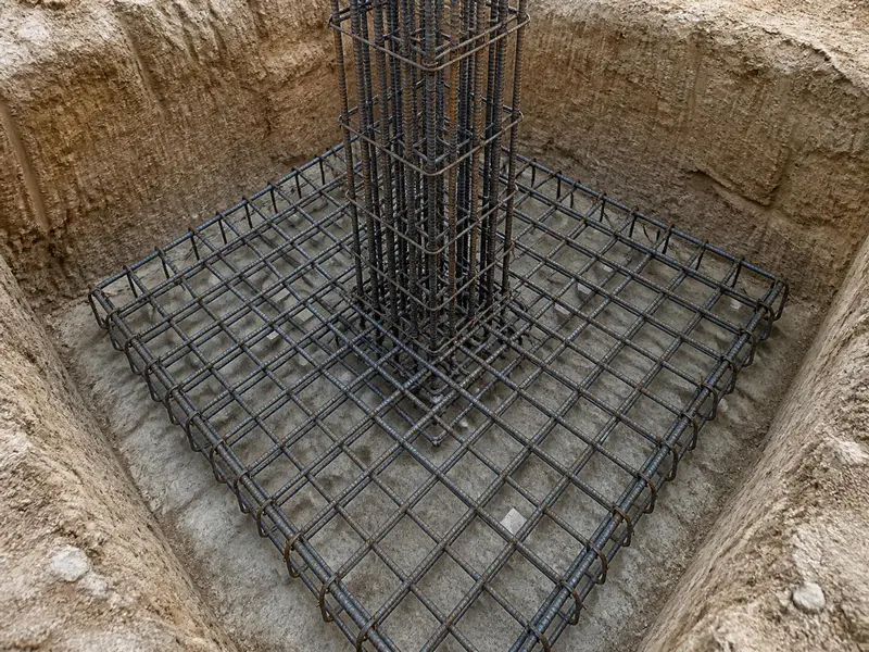 Isolated footing foundation pad with steel column cage