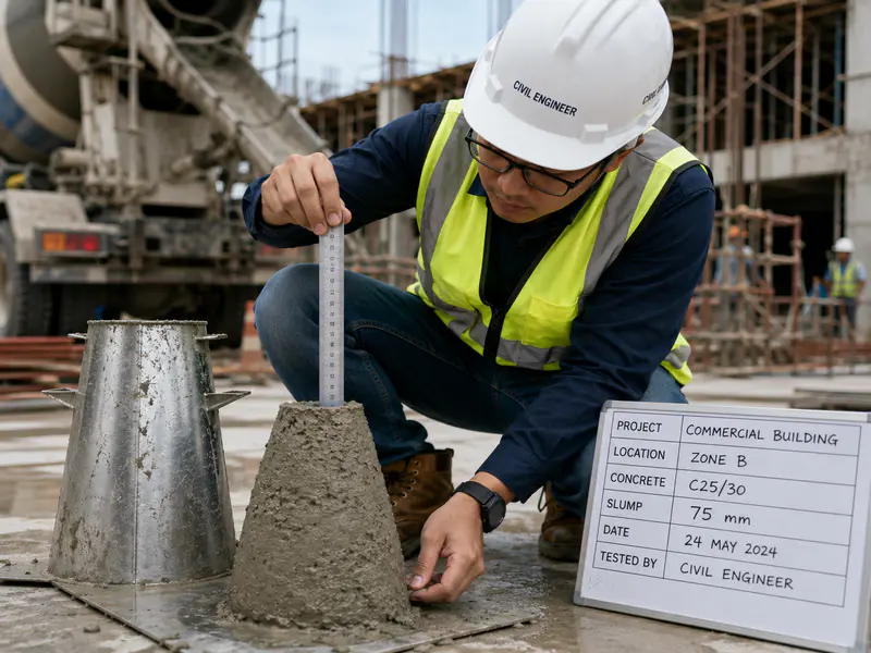 On-site concrete slump test quality control check