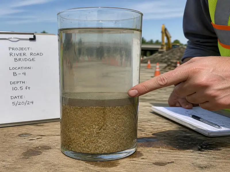 On site fine sand silt content field quality test for concrete mix