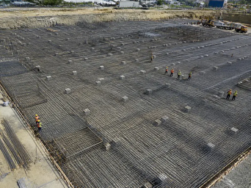 Raft foundation steel rebar mesh layout