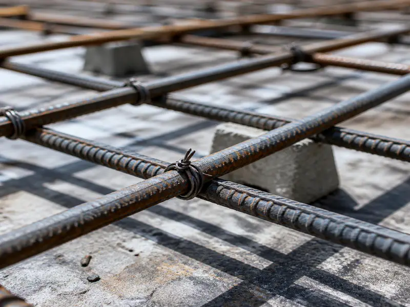 Slab steel reinforcement mesh on construction site