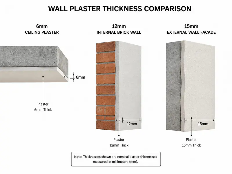 Standard plaster thickness for walls and ceiling