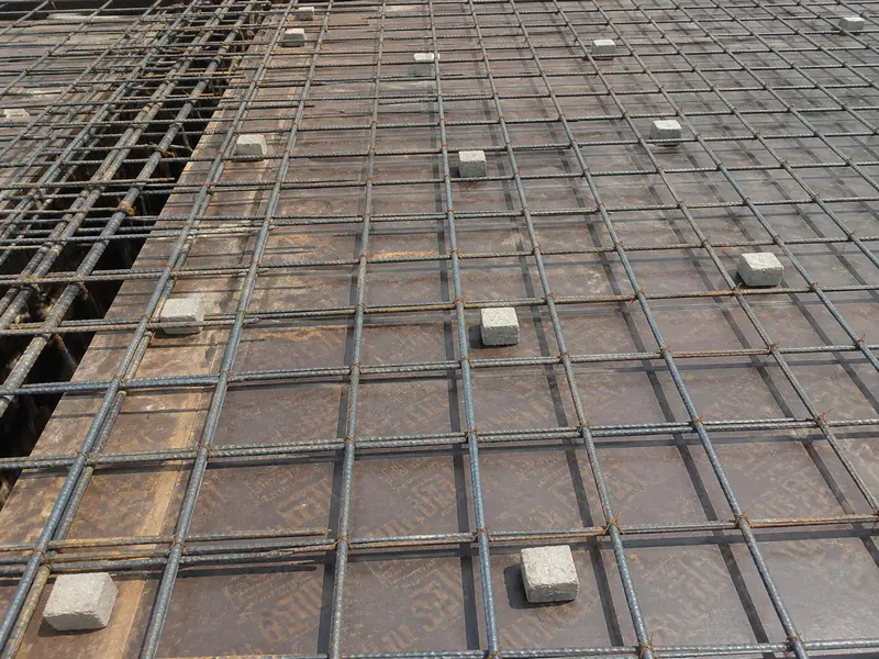 Structural steel reinforcement rebars on a house building materials list