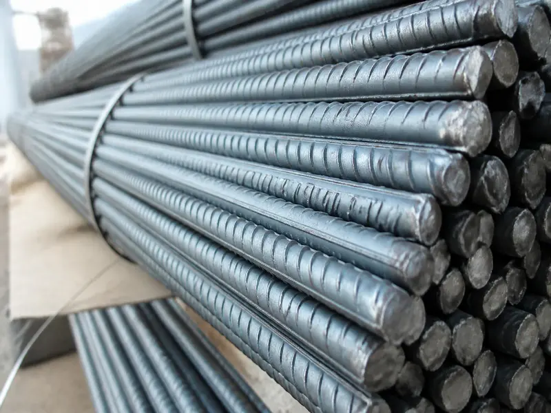 TMT steel rebars bundles for residential building foundation