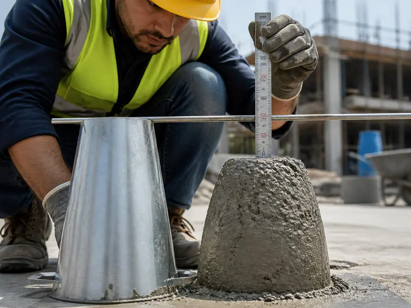 on-site concrete slump cone test for workability