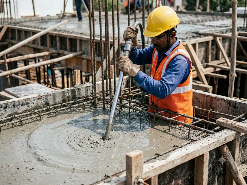 concrete compaction using mechanical needle vibrator