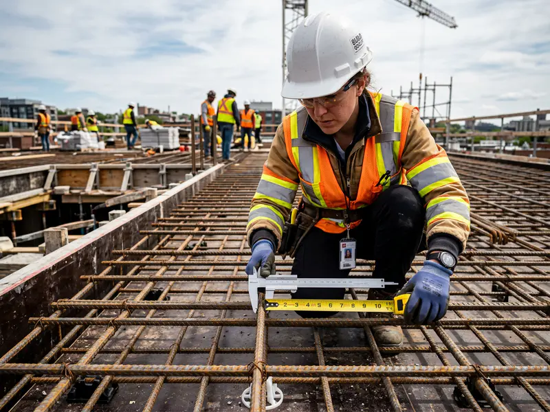 quality inspection of rebar diameter and spacing before authorizing the concrete pour