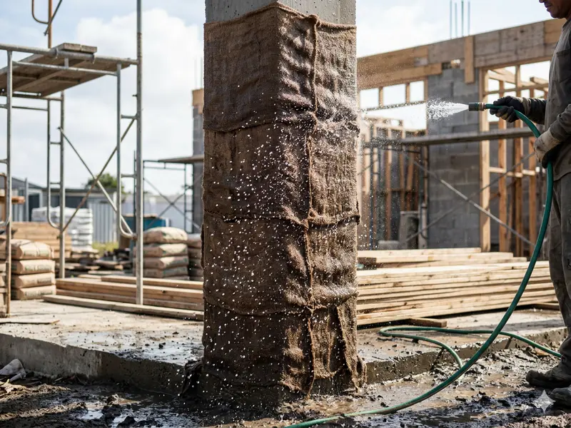 water curing process for concrete pillars and slabs
