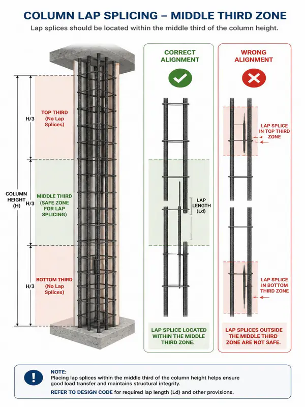 Column lap splicing zone and concrete cover quality check