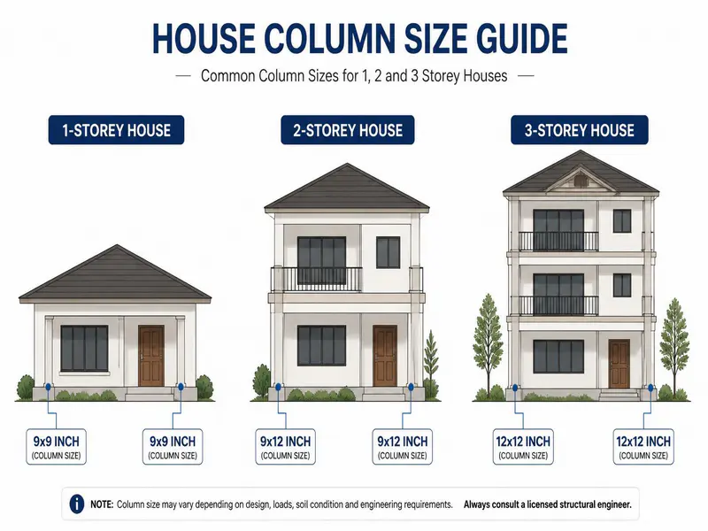 Column sizes for 1-storey 2-storey and 3-storey residential buildings