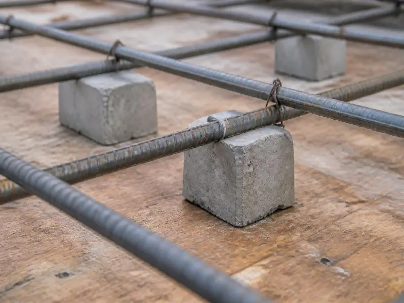 Concrete cover block placement underneath staircase reinforcement steel