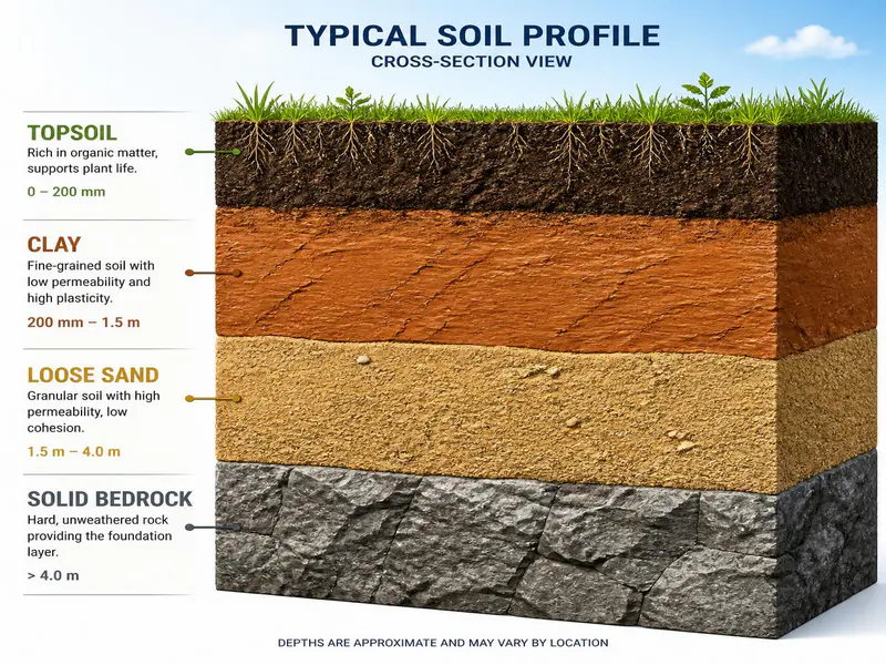 Different types of soil layers for foundation design