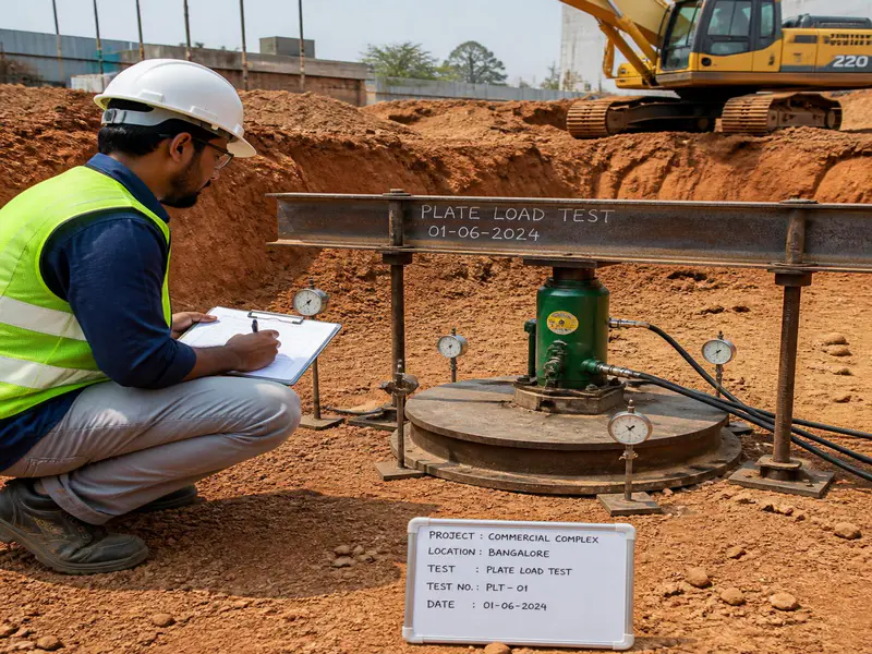 On site plate load test for soil bearing capacity determination