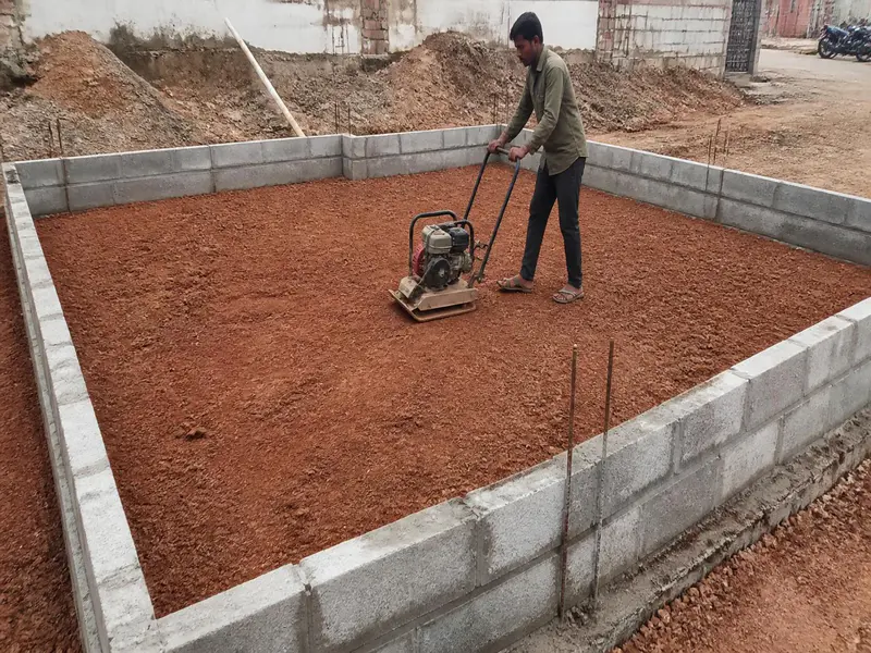 Plinth filling with murrum soil and compaction
