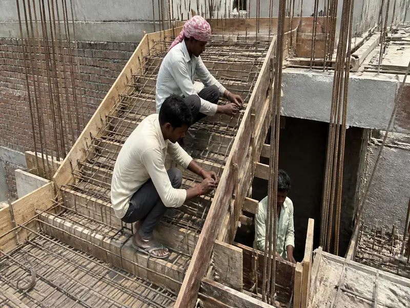 Reinforcement steel bars layout for staircase waist slab construction