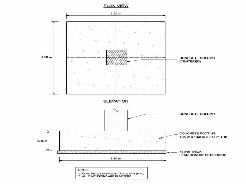 Square isolated footing dimension calculation for residential building