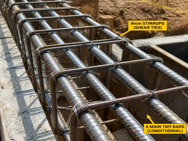 reinforcement bars in plinth beam
