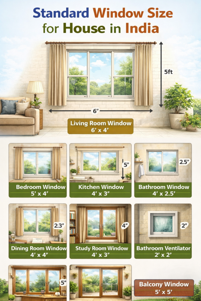 standard window size for house in India