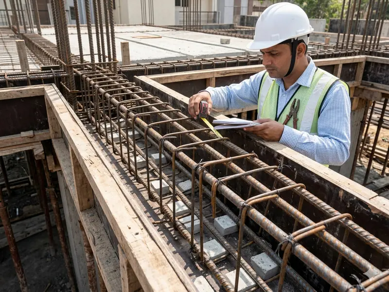 RCC beam reinforcement inspection before concreting